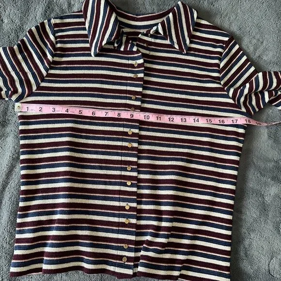 Gray burgundy navy VILA striped vintage button down tee - Picture 14 of 16